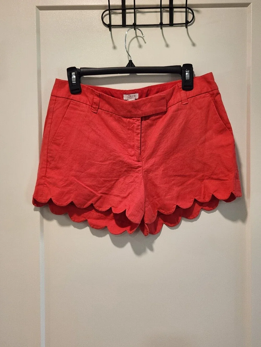 J.CREW Women's Red Linen Cotton Scallop Hem Chino Shorts Classic Fit 6